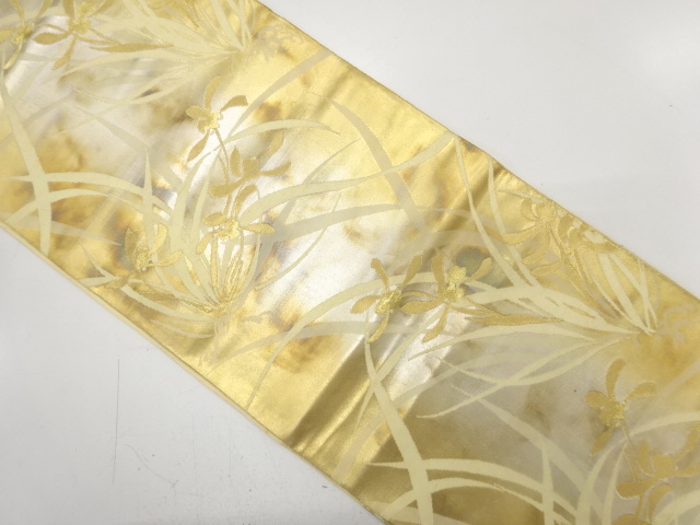 JAPANESE KIMONO / ANTIQUE FUKURO OBI / SILK / KOHAKU NISHIKI / WOVEN FLOWER / BY HATTORI ORIMONO